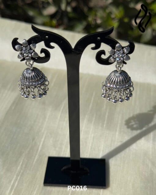 Royal Bloom Silver Jhumka Earrings – Timeless Grace Collection